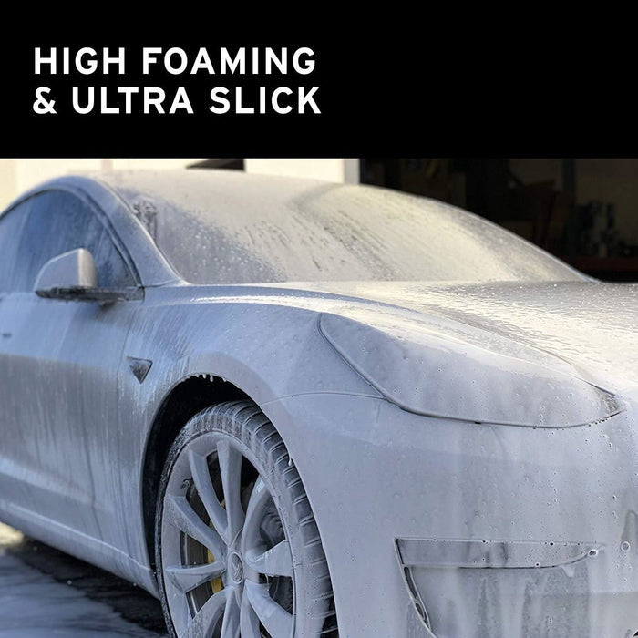 Add 2 to 3 oz to your wash bucket, or 3 to 4 oz to a foam cannon, and foam the car.