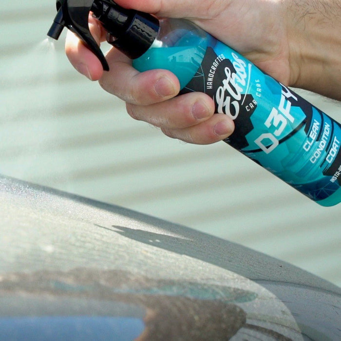 Spray DEFY evenly onto the surface you want to clean, coat and protect, and into a microfiber cloth.