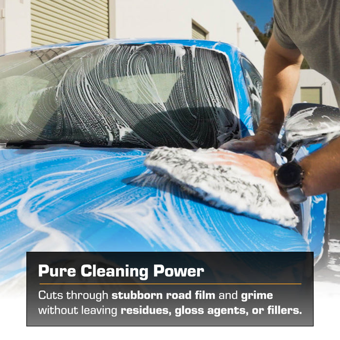 Rinse thoroughly, panel by panel in warm weather, before the suds dry.